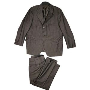 Kiton Napoli Men's Suit Size 48R/38x27 Pants Brown Pinstripe Italy Wool Designer